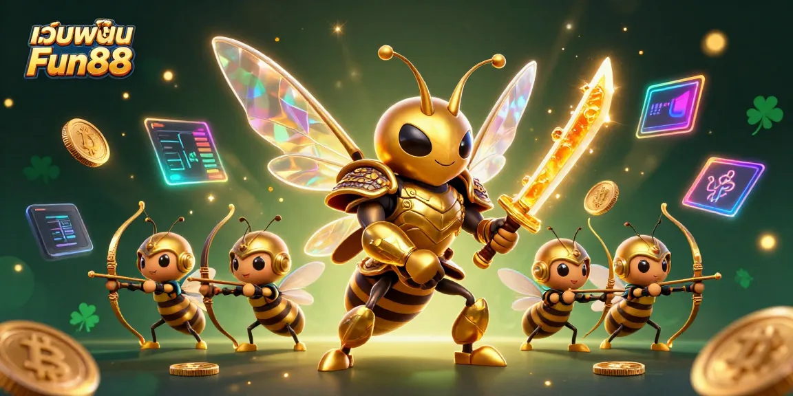 Experience เว็บพนัน Fun88 with dynamic gaming elements and vibrant 3D illustration showcasing excitement and strategy.