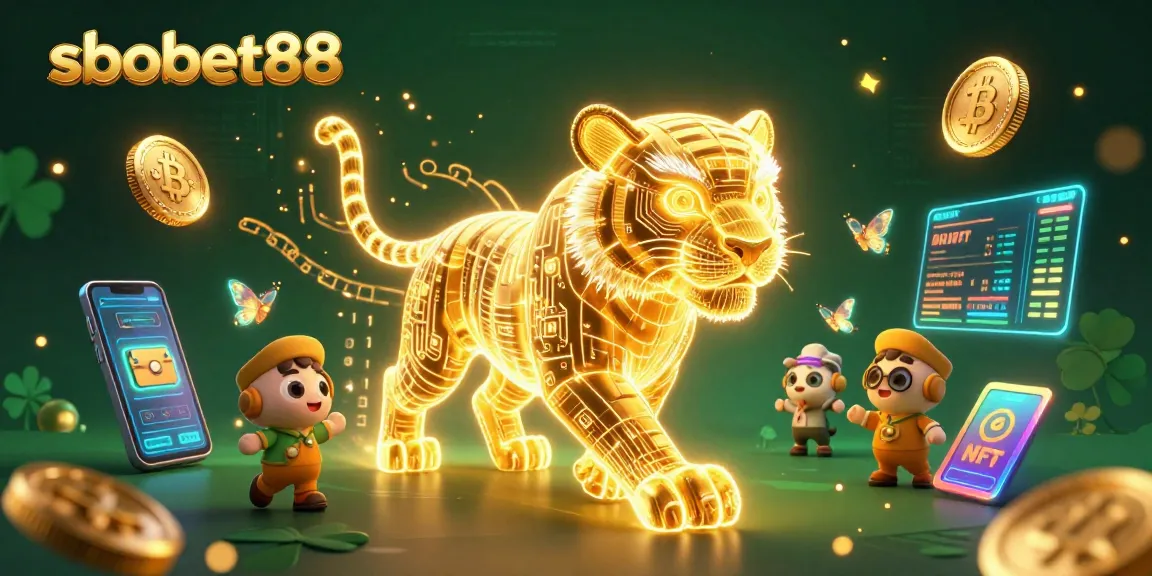 Experience sbobet88 thrilling action with a neon golden tiger in a vibrant digital casino.