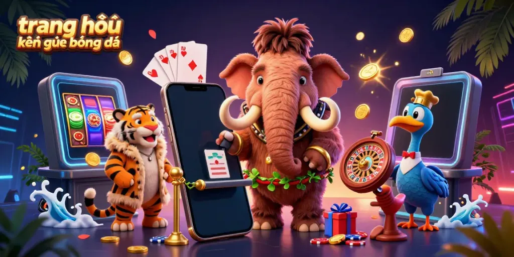 Experience vibrant action with a 3D illustration showcasing elements from trang chủ kết quả bóng đá, featuring whimsical characters amidst dynamic gaming visuals.