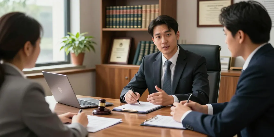 At bing, a lawyer consulting with a client in a professional law office setting.