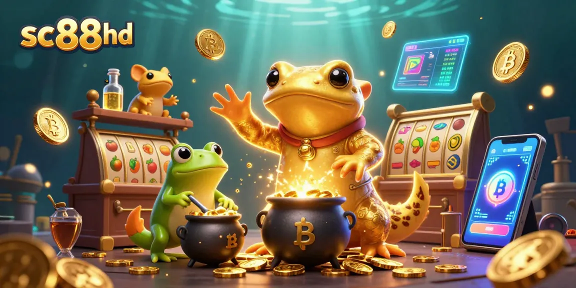 Experience the magic of sc88hd with a vibrant 3D scene of alchemists and crypto elements.